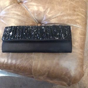 Black Sequined and Satin Evening Bag